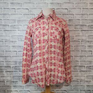 NWOT Roper Women's Western Button Down Shirt Pink Hearts Design Size L